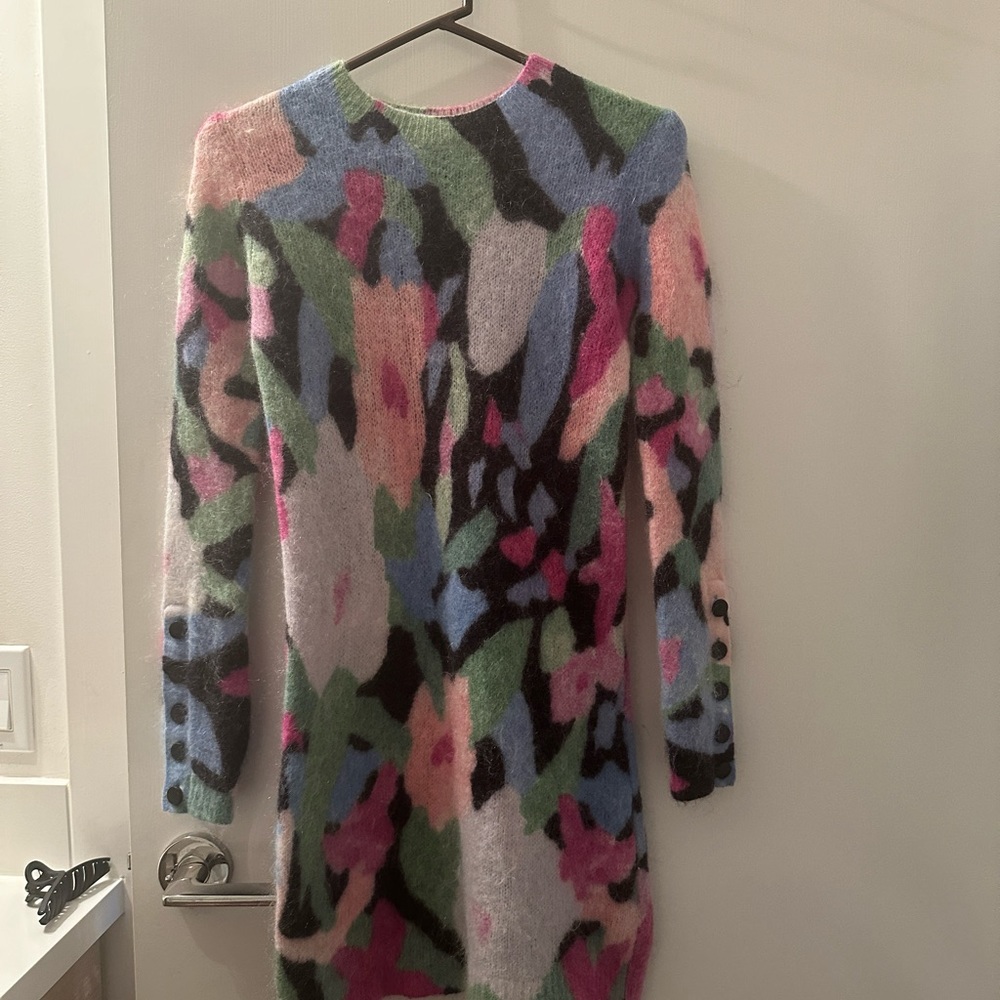 Sezane Multicolor Fuzzy Mini Dress - Pink, Green, Blue, Black